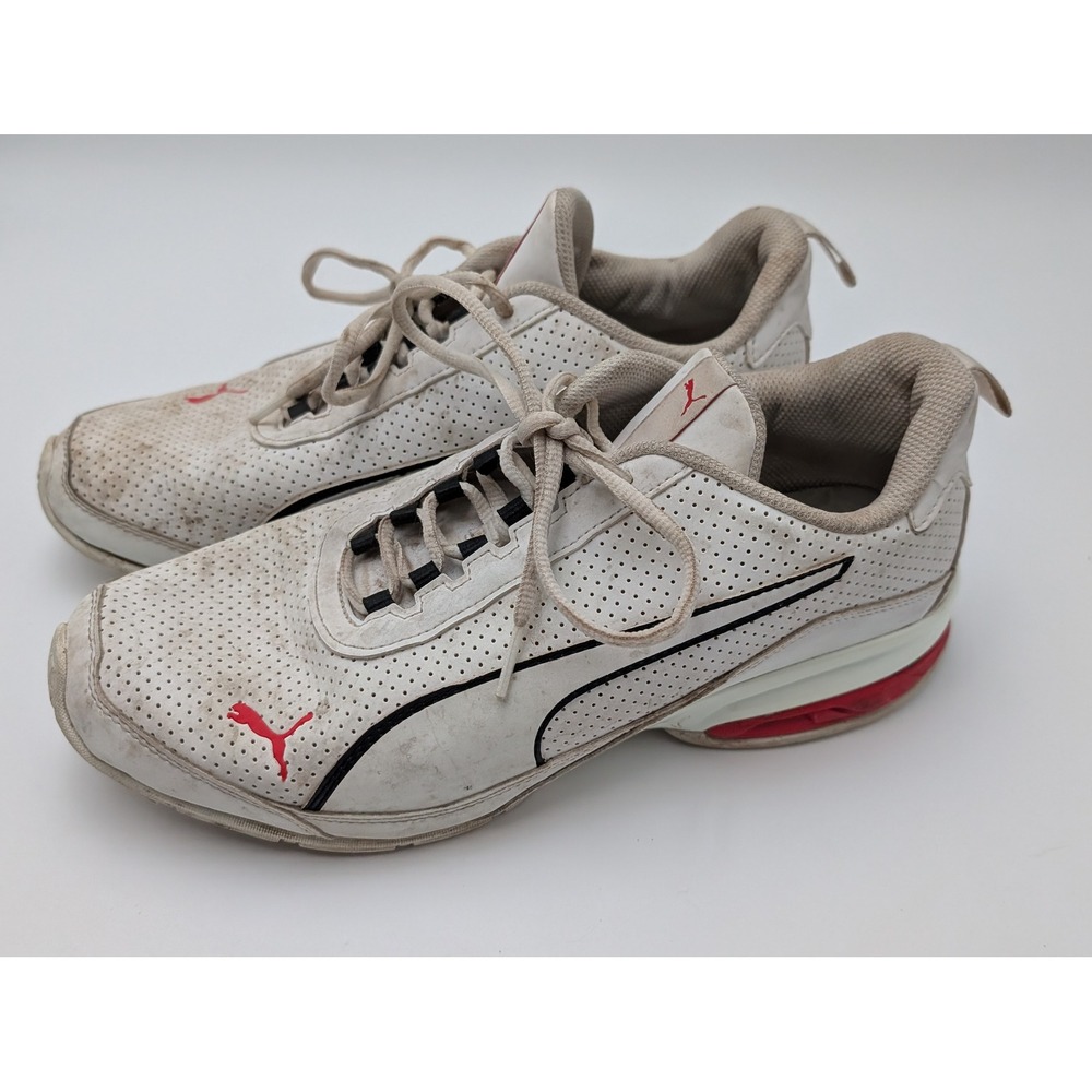 Puma Men's‎ White Red Perforated Athletic Running Shoes Sneakers Size 9.5